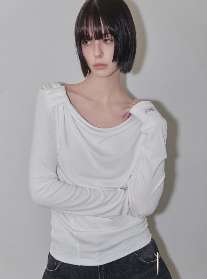 RENSE Side Shrring Draped Tee Ivory