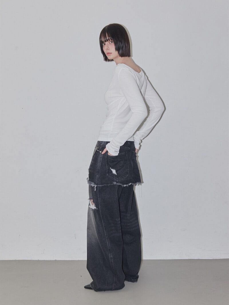 RENSE Side Shrring Draped Tee Ivory