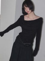 RENSE Side Shirring Draped Tee Black