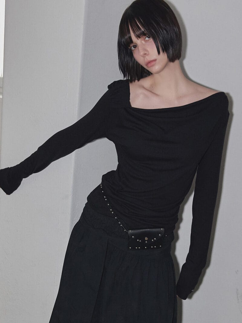 RENSE Side Shirring Draped Tee Black