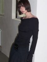 RENSE Side Shirring Draped Tee Black