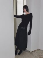 RENSE Side Shirring Draped Tee Black