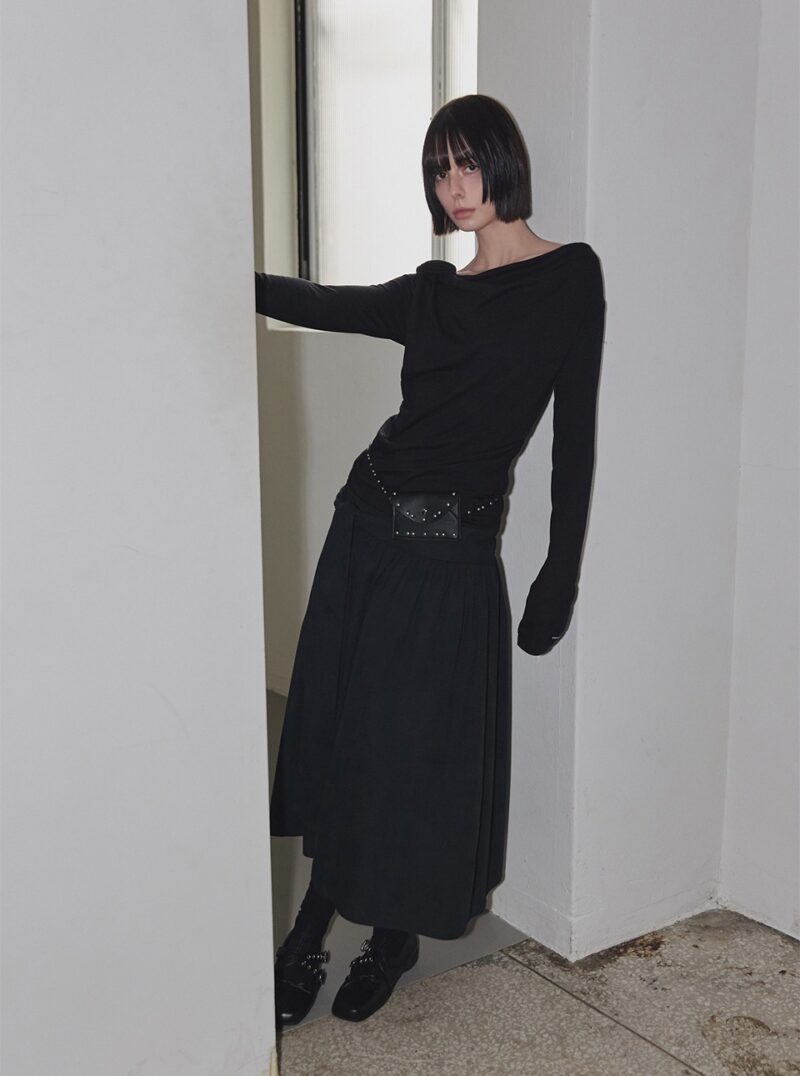 RENSE Side Shirring Draped Tee Black