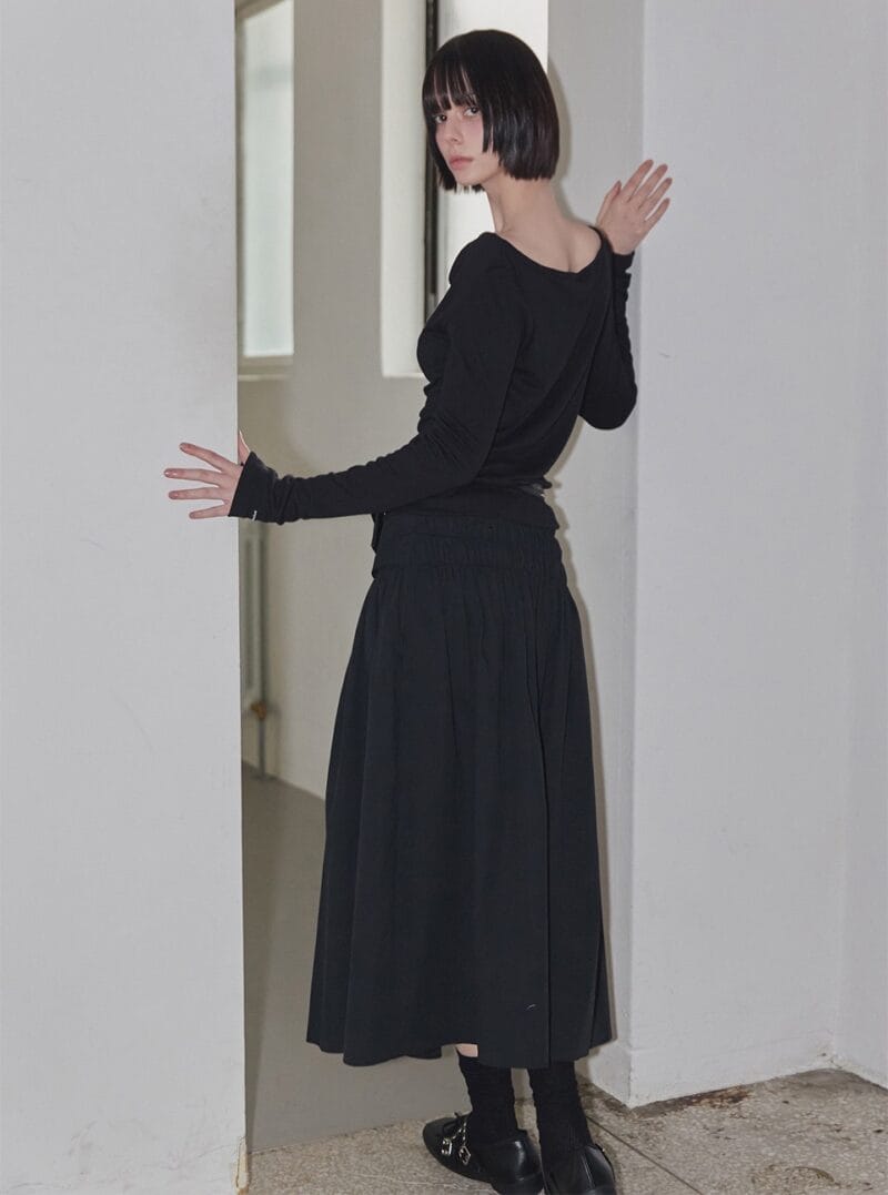 RENSE Side Shirring Draped Tee Black