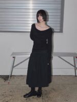 RENSE Side Shirring Draped Tee Black