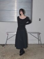 RENSE Side Shirring Draped Tee Black