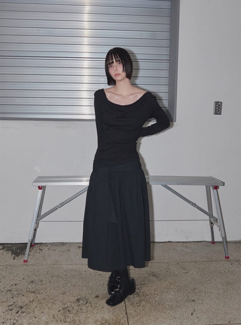 RENSE Side Shirring Draped Tee Black