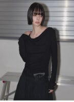 RENSE Side Shirring Draped Tee Black