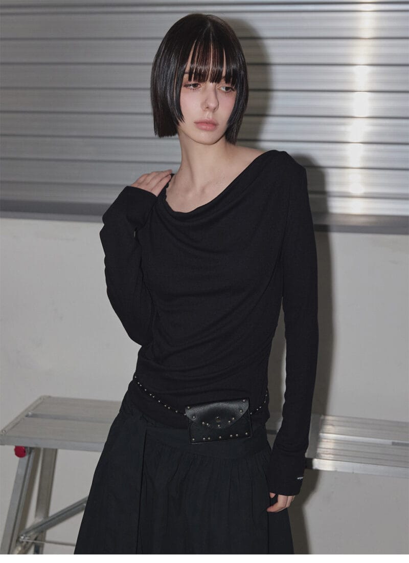 RENSE Side Shirring Draped Tee Black