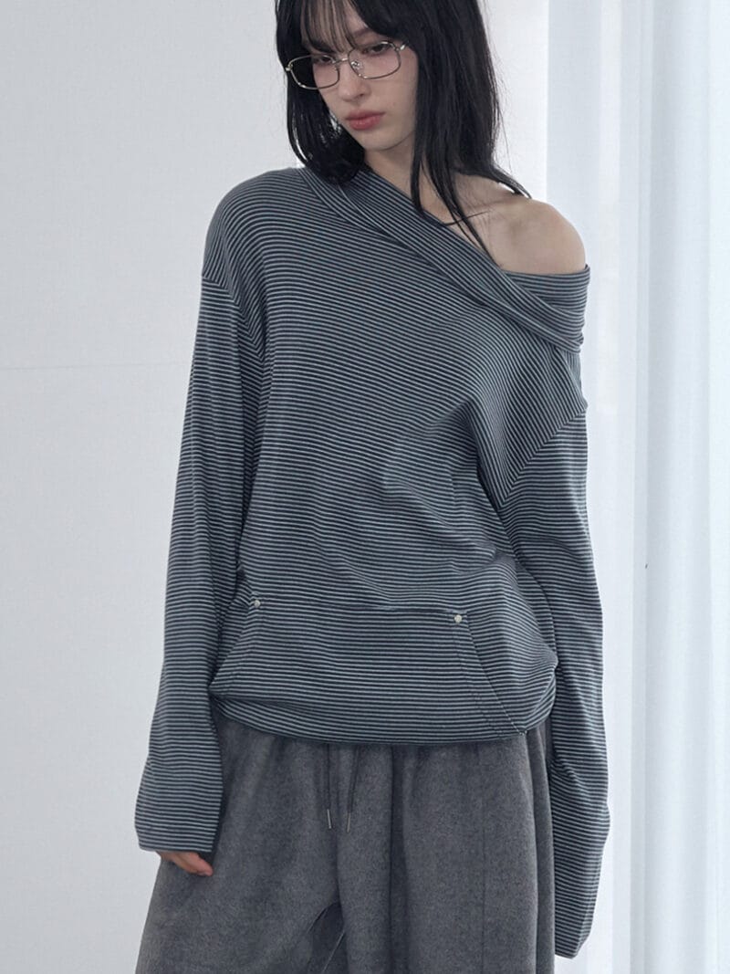 RENSE Loose Fit Turtleneck Tee Blue Stripe