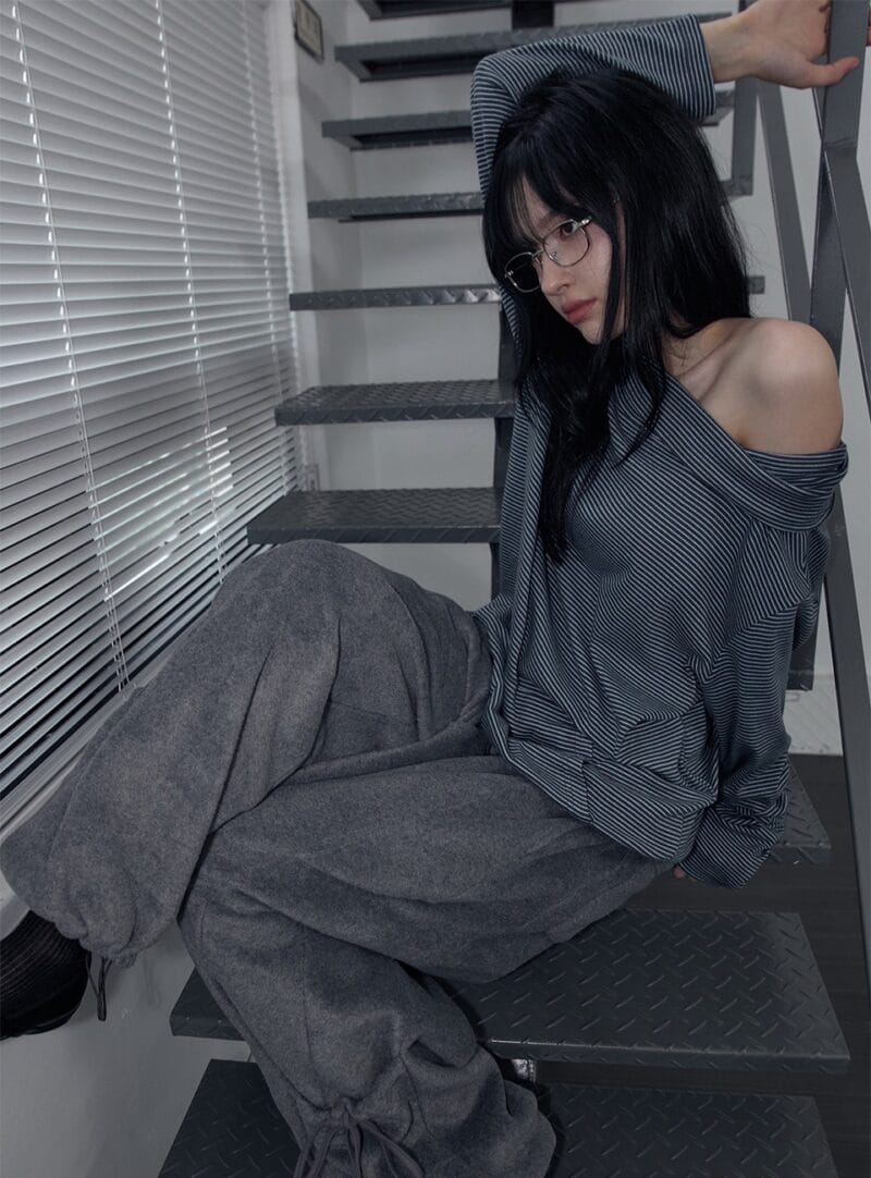 RENSE Loose Fit Turtleneck Tee Blue Stripe