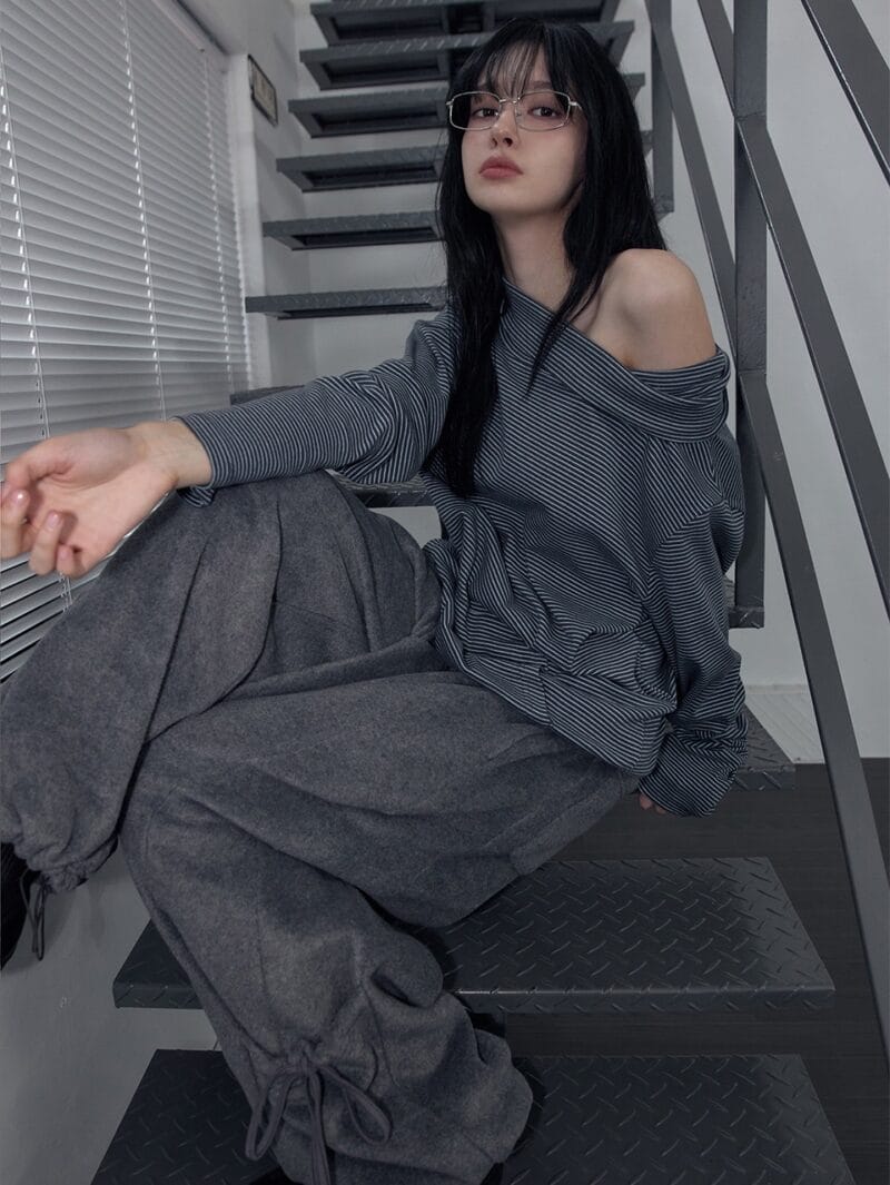 RENSE Loose Fit Turtleneck Tee Blue Stripe