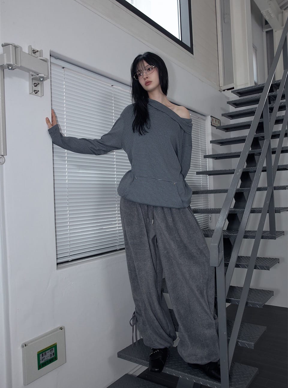 RENSE Loose Fit Turtleneck Tee Blue Stripe