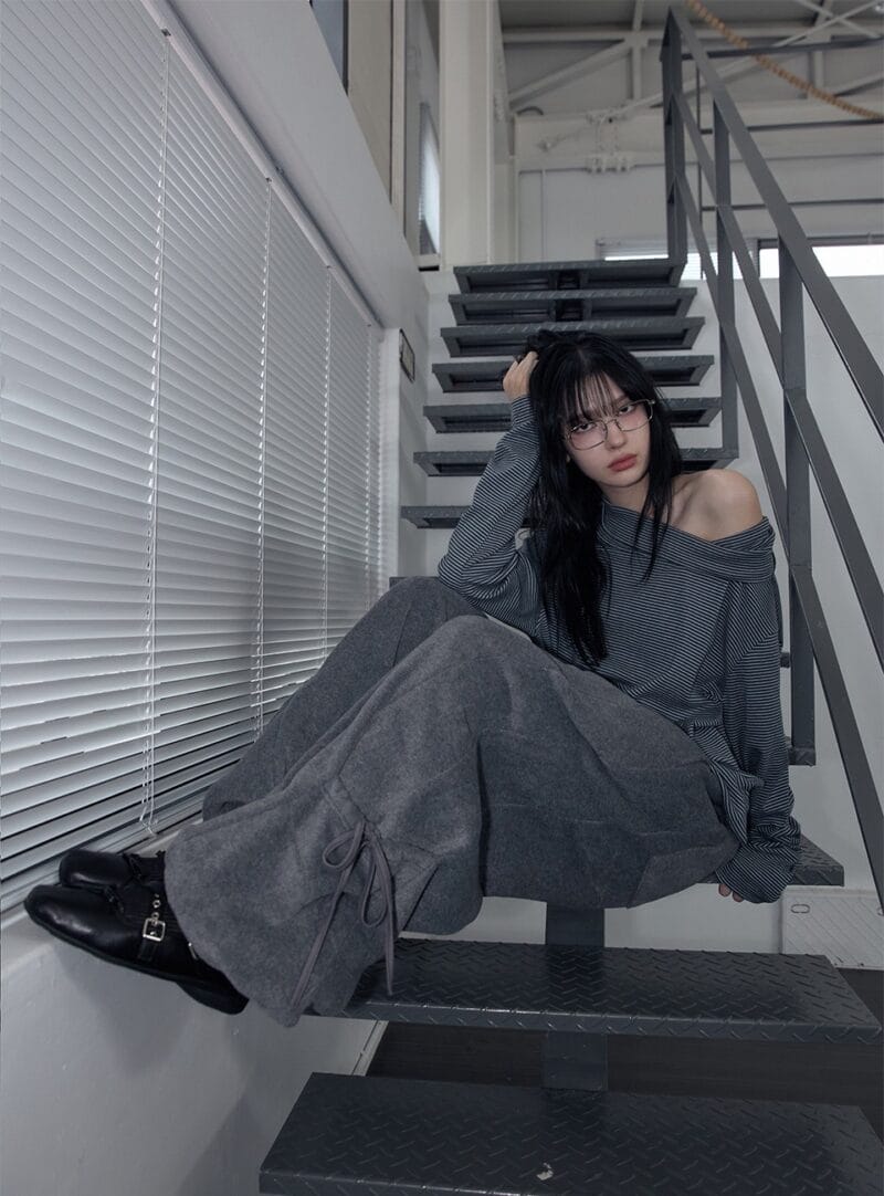 RENSE Loose Fit Turtleneck Tee Blue Stripe