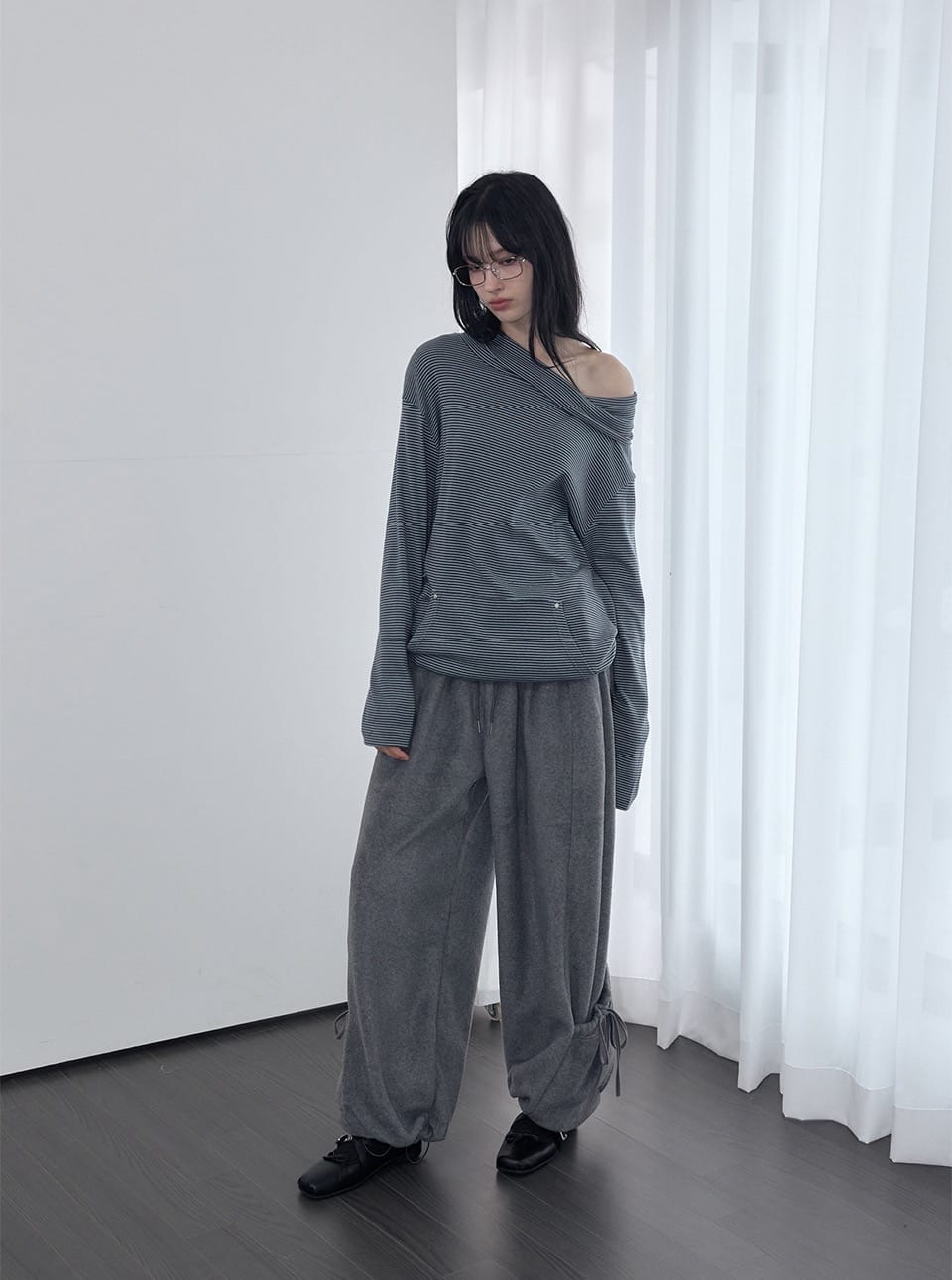 RENSE Loose Fit Turtleneck Tee Blue Stripe