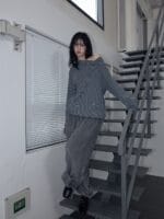 RENSE Loose Fit Turtleneck Tee Blue Stripe