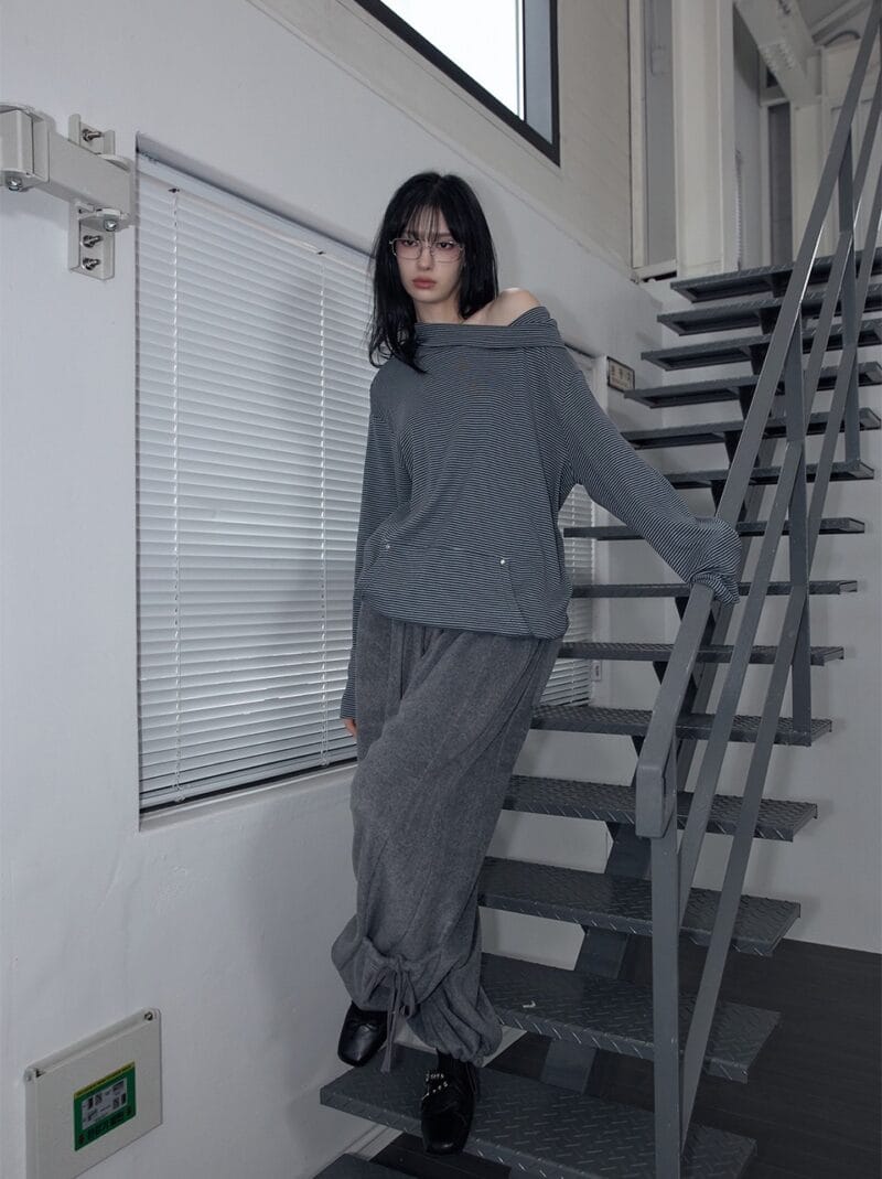 RENSE Loose Fit Turtleneck Tee Blue Stripe