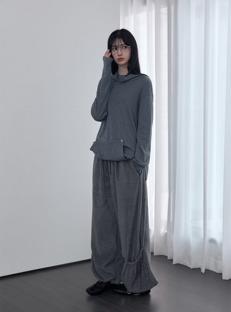 RENSE Loose Fit Turtleneck Tee Blue Stripe