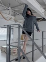 RENSE Loose Fit Turtleneck Tee Blue Stripe