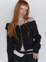 RENSE Open Halter Hoodie Zip-Up Black