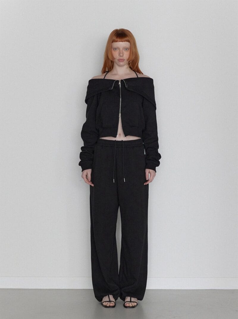 RENSE Open Halter Hoodie Zip-Up Black