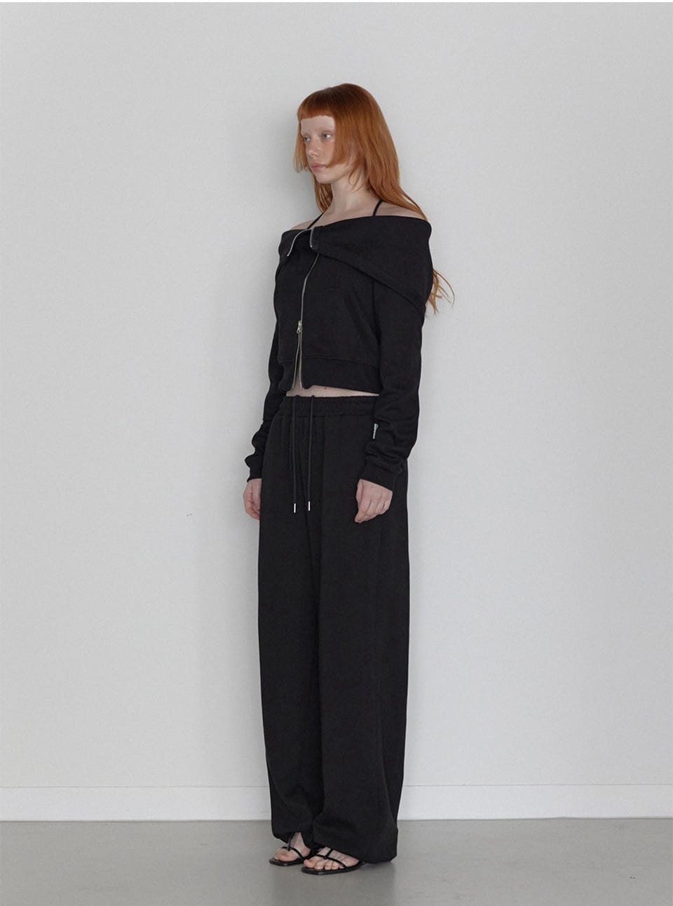 RENSE Open Halter Hoodie Zip-Up Black