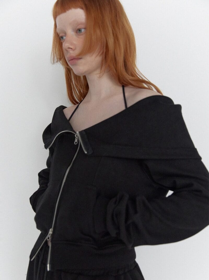 RENSE Open Halter Hoodie Zip-Up Black