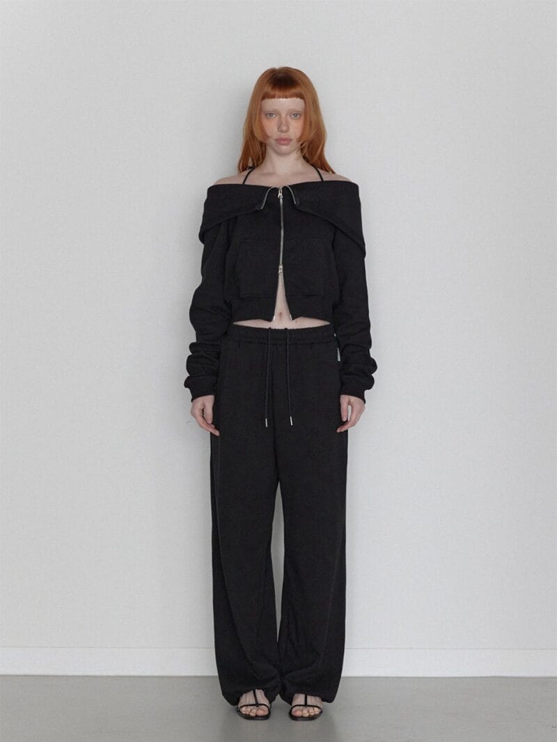 RENSE Open Halter Hoodie Zip-Up Black