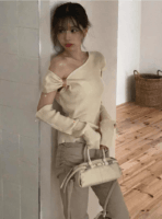 Cloudemotion 斜肩上衣两件套 米白