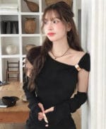 Cloudemotion 斜肩两件套 黑色