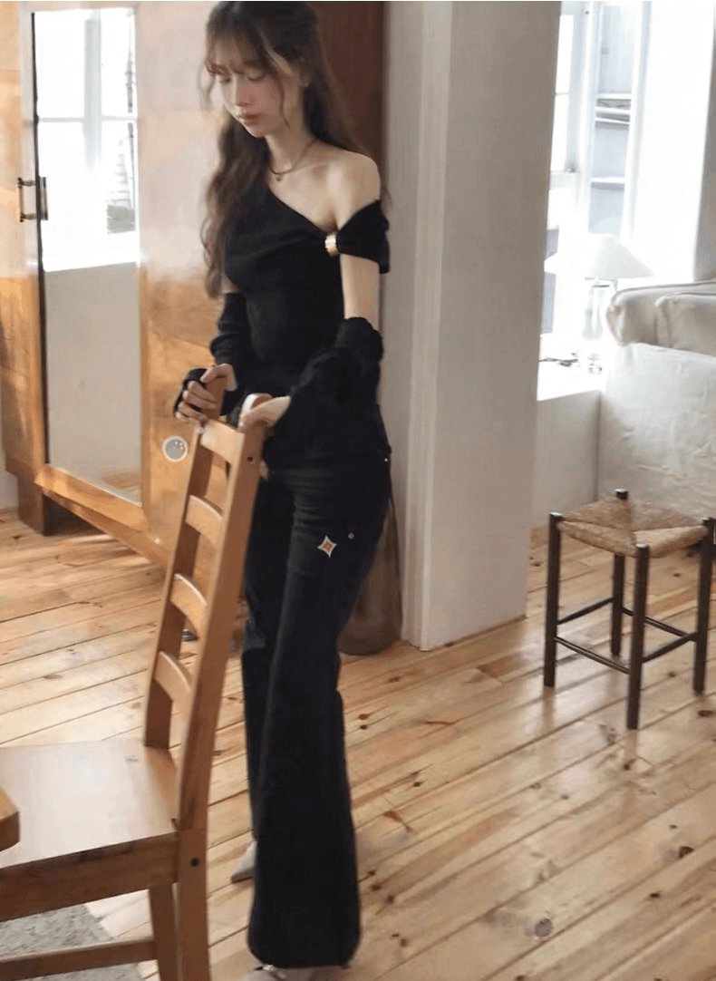 Cloudemotion 斜肩两件套 黑色