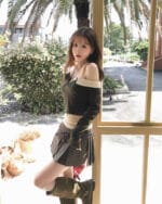 Cloudemotion 蕾丝内搭露肩两件套 卡其色