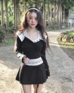 Cloudemotion 蕾丝内搭露肩两件套 黑色