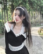 Cloudemotion 蕾丝内搭露肩两件套 黑色