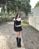 Cloudemotion 蕾丝内搭露肩两件套 黑色