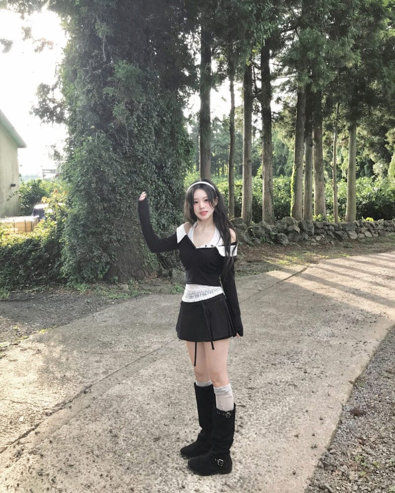 Cloudemotion 蕾丝内搭露肩两件套 黑色