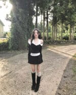 Cloudemotion 蕾丝内搭露肩两件套 黑色