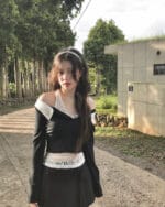 Cloudemotion 蕾丝内搭露肩两件套 黑色