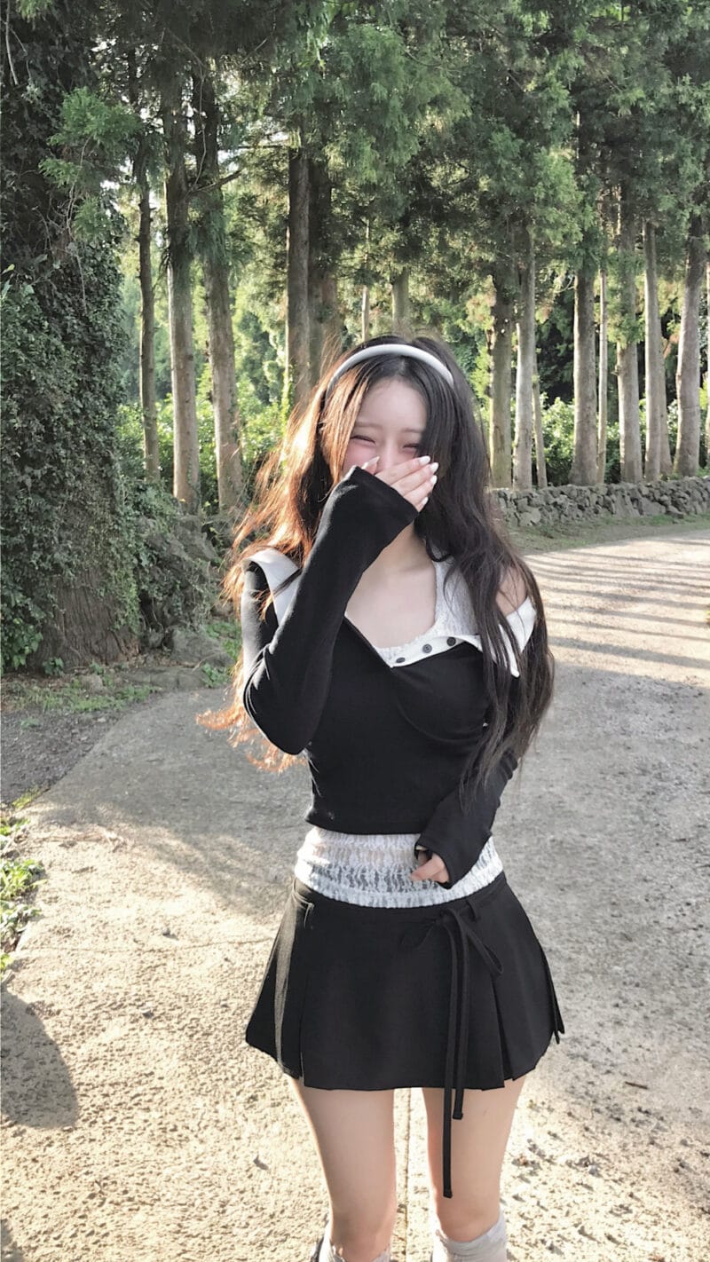 Cloudemotion 蕾丝内搭露肩两件套 黑色