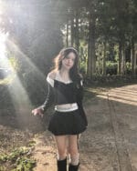 Cloudemotion 蕾丝内搭露肩两件套 黑色