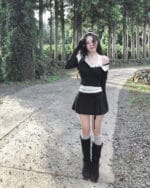 Cloudemotion 蕾丝内搭露肩两件套 黑色