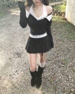 Cloudemotion 蕾丝内搭露肩两件套 黑色