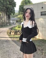 Cloudemotion 蕾丝内搭露肩两件套 黑色