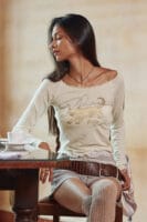 Bitter Cells Fog Cat Boat Neck Long Sleeve-Ivory