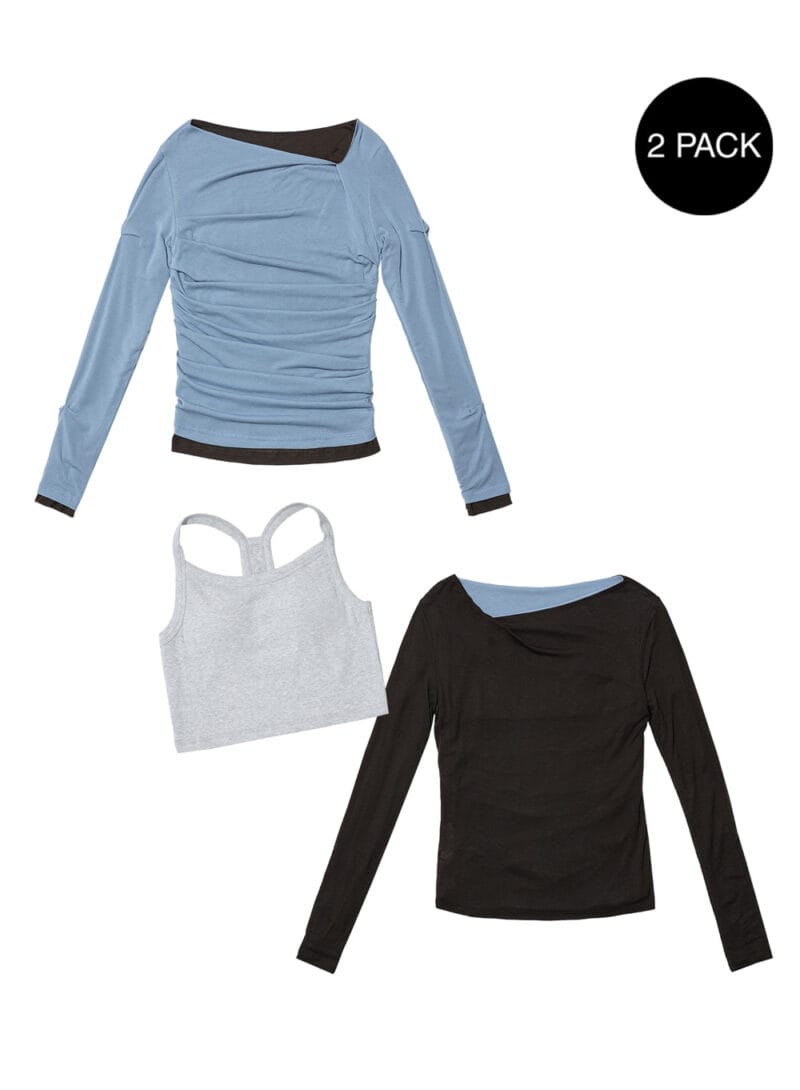 Partimento DOUBLE FACED PINTUCK DRAPE TOP (2 PACK)_DUSTY BLUE