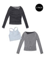 Partimento DOUBLE FACED PINTUCK DRAPE TOP (2 PACK)_CHARCOAL