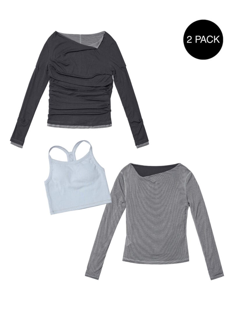 Partimento DOUBLE FACED PINTUCK DRAPE TOP (2 PACK)_CHARCOAL