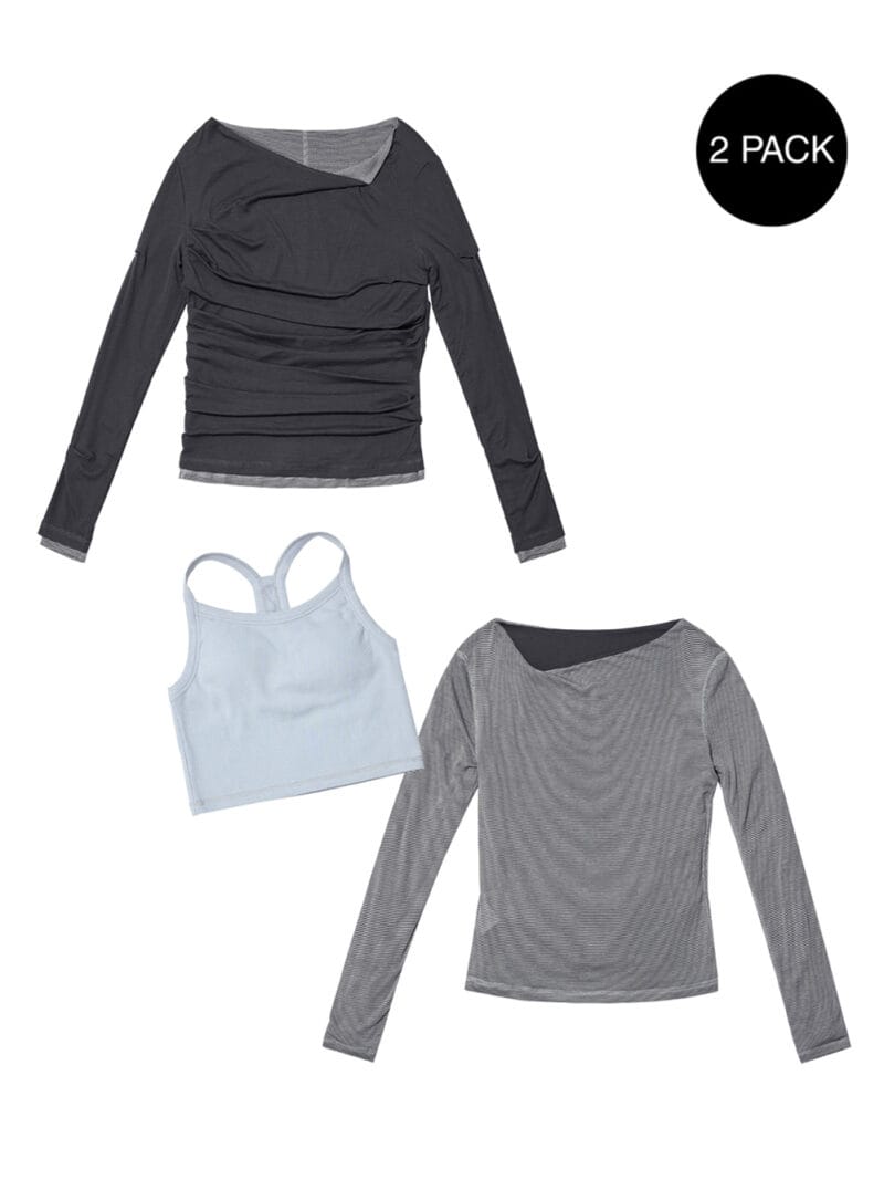 Partimento DOUBLE FACED PINTUCK DRAPE TOP (2 PACK)_CHARCOAL