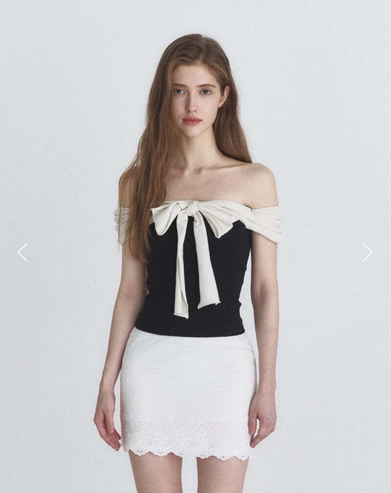 Not Your Rose OFF SHOULDER RIBBON TOP (BLACK)