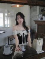 Not Your Rose OFF SHOULDER RIBBON TOP (BLACK)